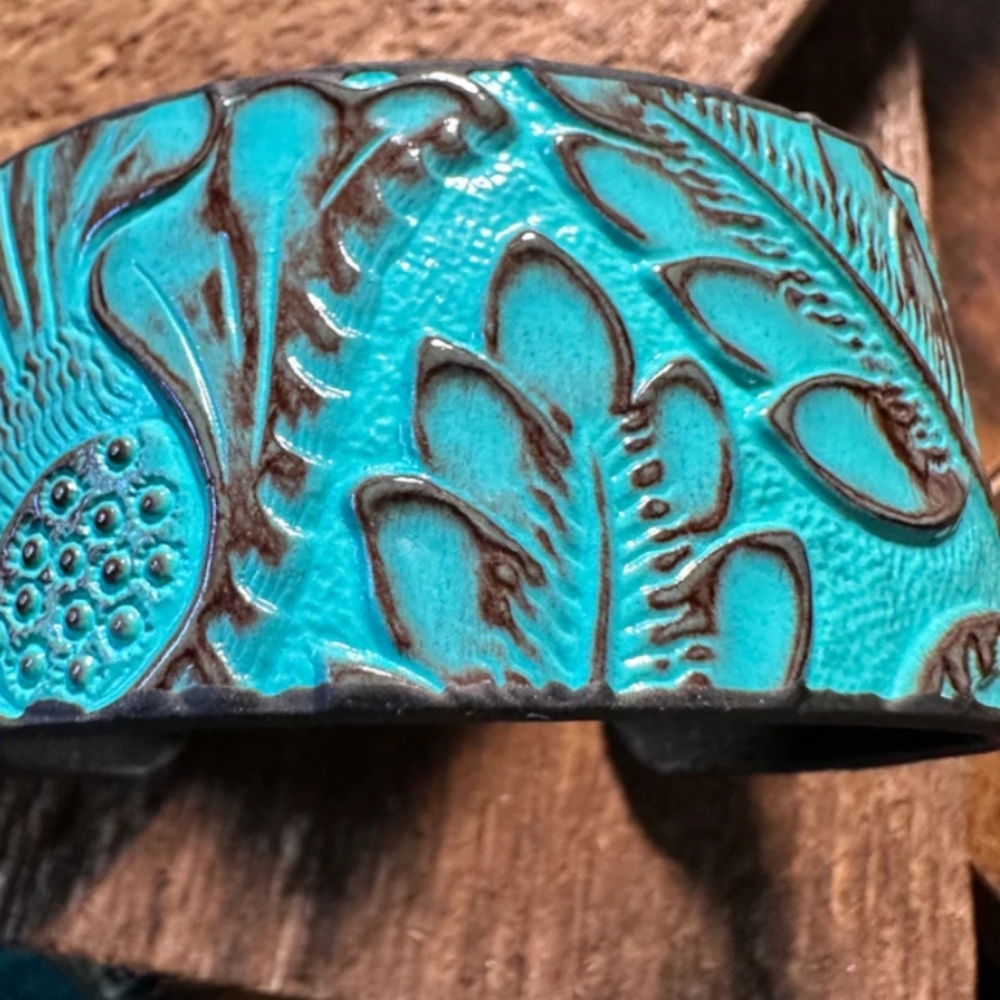 Boho Southwestern Turquise Floral Wide Cuff Bangle Bracelet
